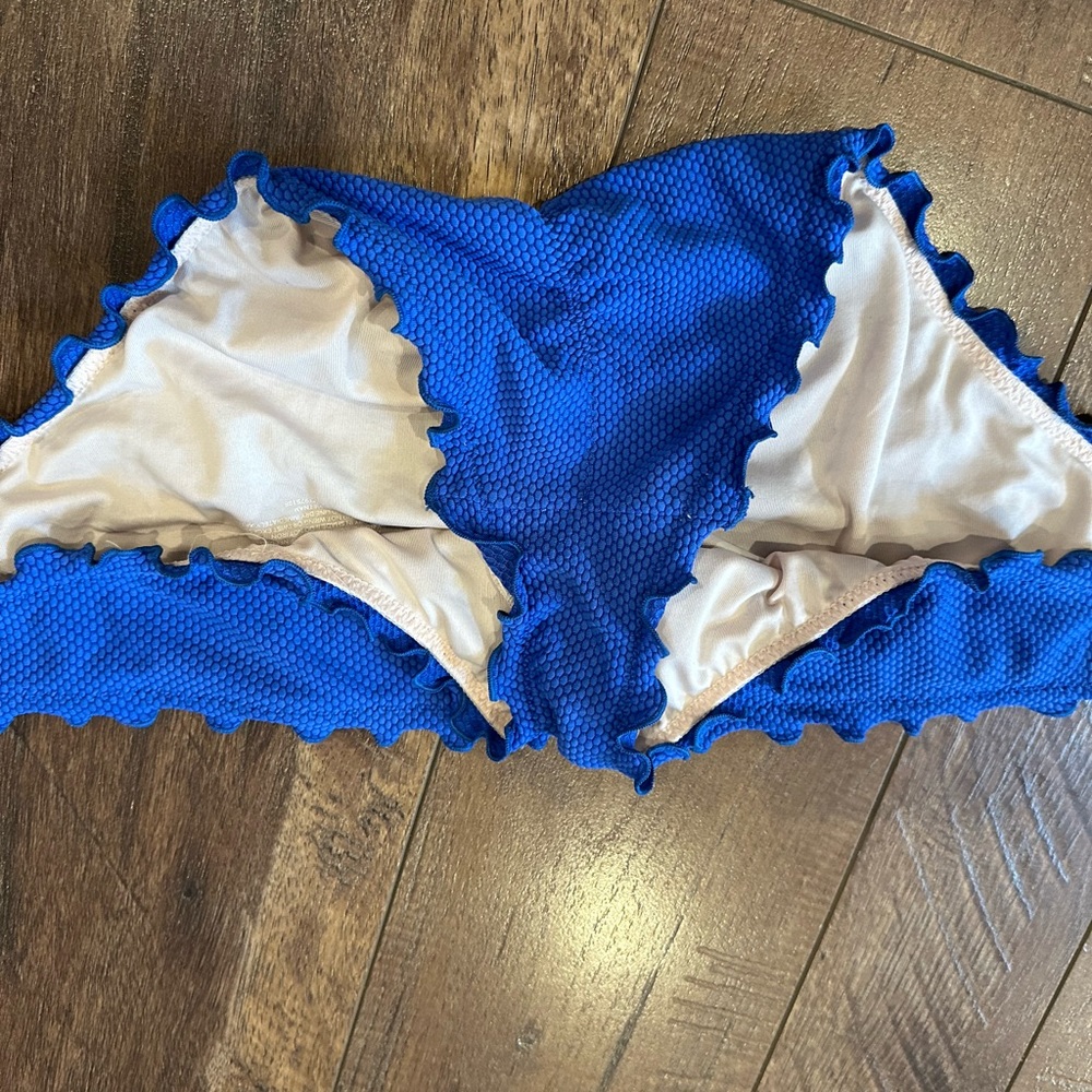 ☀️SHADE & SHORE Ruched Back Ruffled Edge Blue Bikini Bottom - Picture 3 of 7